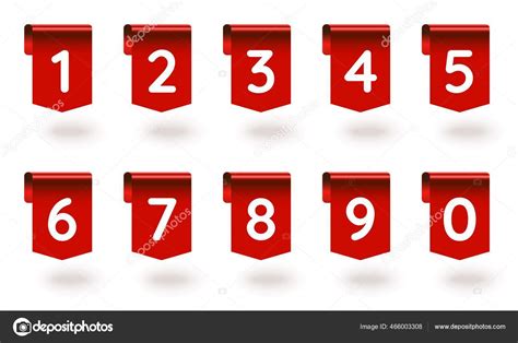 1, 2, 3, 4, 5, 6, 7, 8, 9, 0 number tag red ribbon set Stock Vector by ©stickerside 466003308