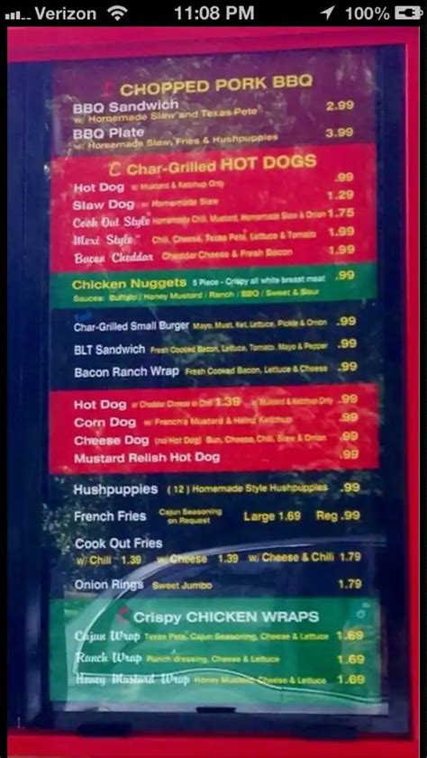 Cook Out Menu, Menu for Cook Out, Burlington, Piedmont Triad ...