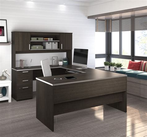 Dark Chocolate Modern U-shaped Office Desk with Brushed Nickel Accents – ComputerDesk.com