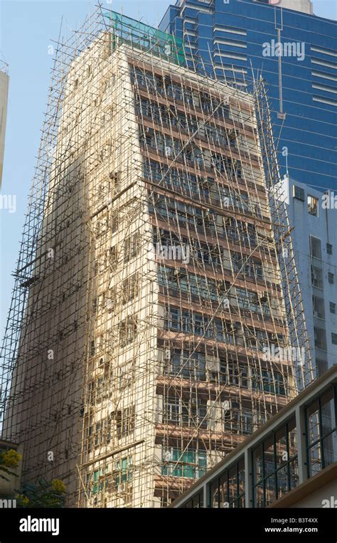 New building covered with bamboo scaffolding Hong Kong Hong Kong August ...