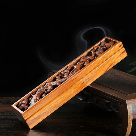 PINNY Red Sandal Wood Hollow Wooden Incense Burner 25*5.5*3.5cm Wooden Incense Box Buddhist ...