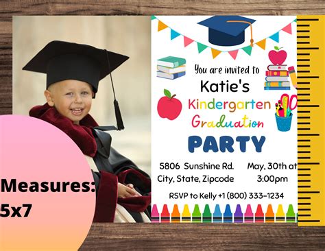 Kindergarten Graduation Invitation, Preschool Pre K Graduation Ceremony Invite, Colorful, Kids ...