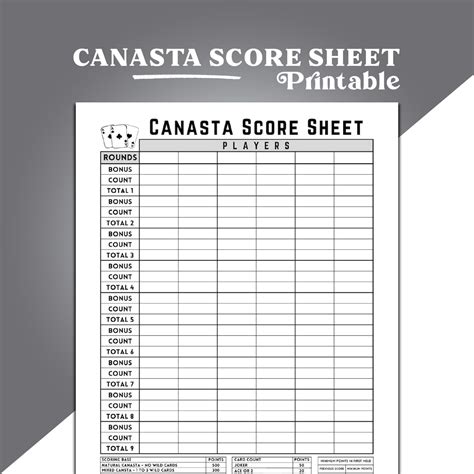 Canasta Score Sheet, Canasta Card Game Score Sheet, Printable Canasta Score Pad, American ...