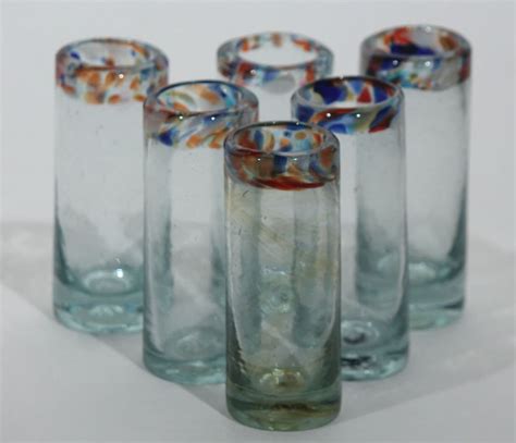 Tequila Shot Glasses From Mexico, Clear With Multicolor Rim, 2oz, Set of 6. http://www.ebay.com ...