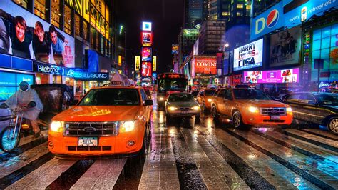 New York, Night, Taxi, Full HD 2K Wallpaper