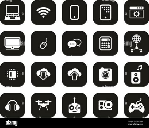 Modern Technology Icons White On Black Flat Design Set Big Stock Vector ...