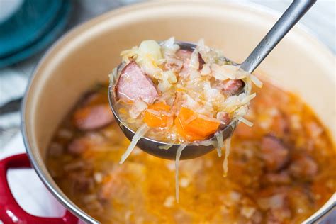 Polish Sauerkraut Soup with Sausage - Kapusniak