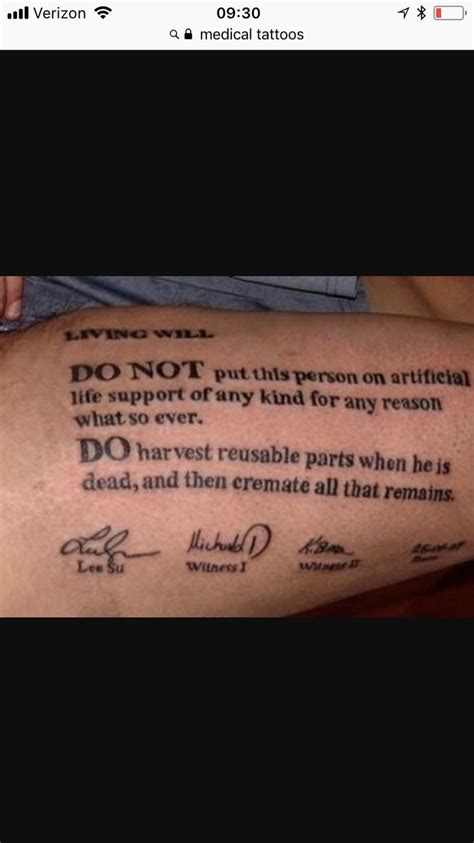 DNR Instructions Tattooed | Tattoos, Medical tattoo, Skull tattoos