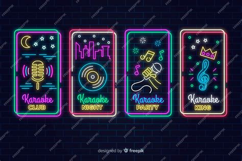 Premium Vector | Neon light karaoke sign collection