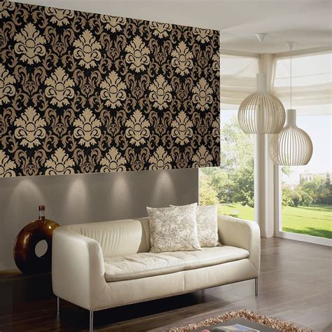 Carat Damask Glitter Wallpaper - Gold and Black - 13343-90 This beautiful Dam… | Black and gold ...