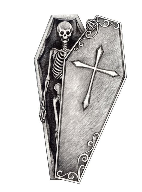 Art skull in the coffin. stock illustration. Image of dead - 58318530