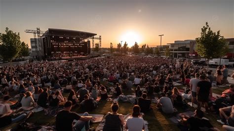 Crowd At An Outdoor Concert Watching The Sun Set Background, Outdoor ...