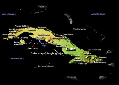 Major Cities Map of Cuba