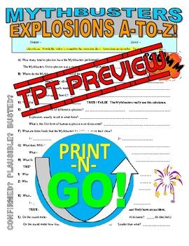 Mythbusters : Explosions A-to-Z (video worksheet / sub plans) | TpT