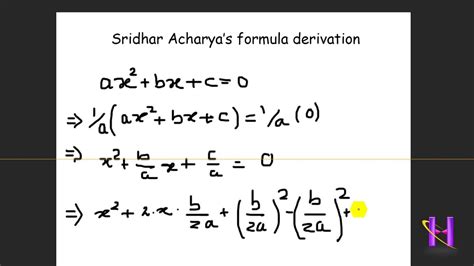 Sridhar Acharya's formula derivation to solve quadratic equation - YouTube