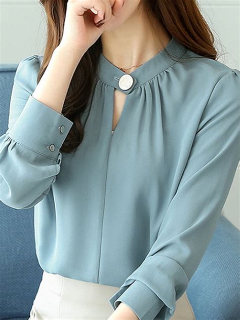 Band Collar Plain Blouse – chastett