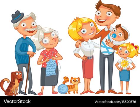 Big happy family funny cartoon character Vector Image