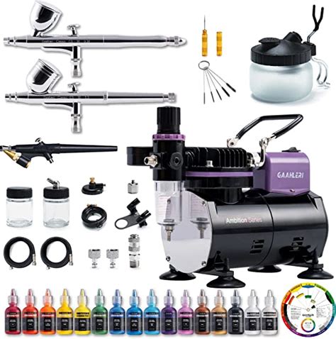 Gaahleri Airbrush Kit with Air Compressor & 3 Airbrushes Gun Precision, 1/5 HP & 16 Primary ...