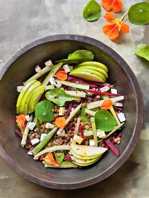 Lentil Salad with Feta + Lemon Turmeric Sunshine Dressing - Saffron Trail