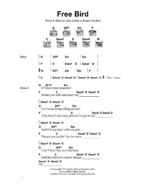 Free Bird by Lynyrd Skynyrd - Guitar Chords/Lyrics - Guitar Instructor