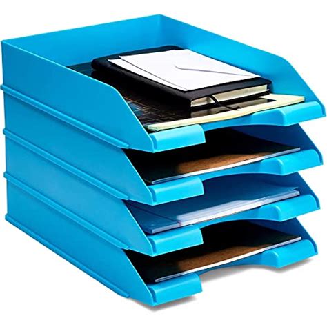 Stackable Paper Trays, Blue Office Desk Organizers (10 x 13.45 x 2.5 in, 4 Pack) | Pricepulse