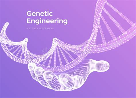 DNA Sequence in Hand. Wireframe DNA Molecules Structure Mesh. DNA Code Editable Template ...