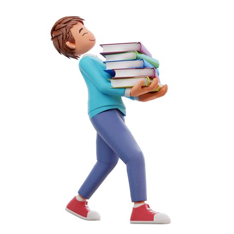 Cute boy going to school and bring a books cartoon 3d icon illustration. people education icon ...