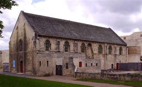 The Exchequer Hall in Caen castle, Normandy, France. Built in the 12th c, it is now a museum ...