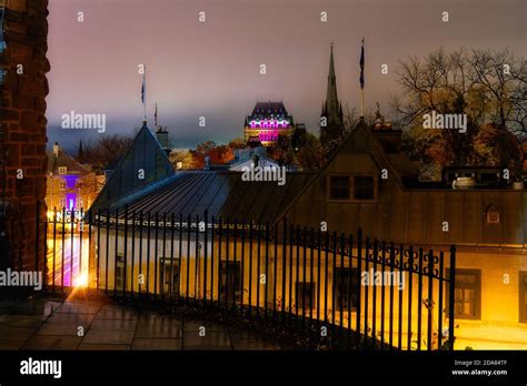 The Chateau Frontenac at night as seen from the Porte St Louis Stock ...