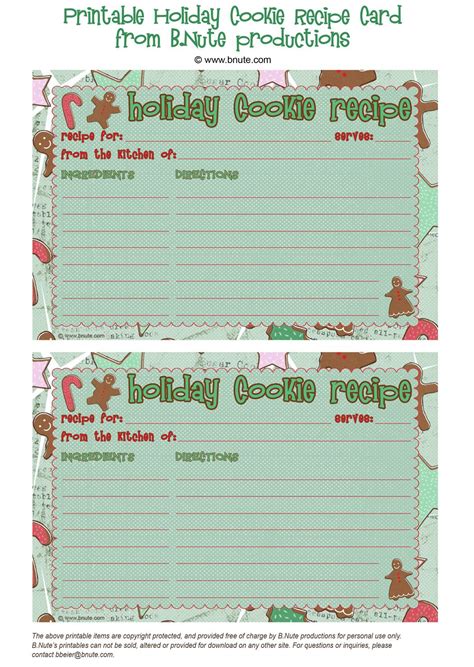 bnute productions: Free Printable Holiday Cookie Recipe Card | Christmas recipe cards, Recipe ...