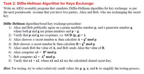 Solved Task 2: Diffie-Hellman Algorithm for Keys Exchange: | Chegg.com