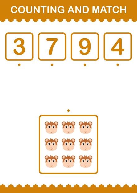 Premium Vector | Counting and match monkey face worksheet for kids