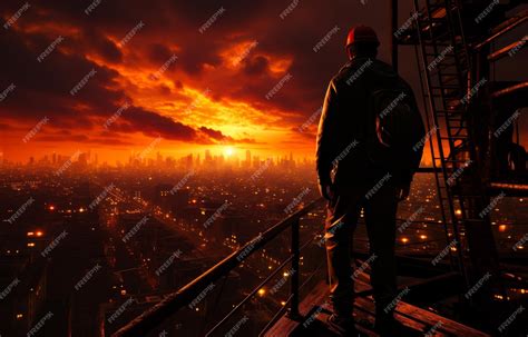 Premium AI Image | Silhouette of engineer at orange sunset Building ...