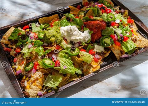 Loaded Toppings Beef Nachos Stock Photo - Image of crispy, chips: 205975116