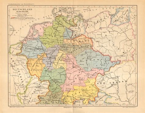 1890 Antique Map of Germany in the Year 1000