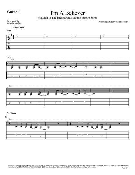 I'm A Believer (arr. Jake Cantrell) Sheet Music | Smash Mouth | Guitar Tab