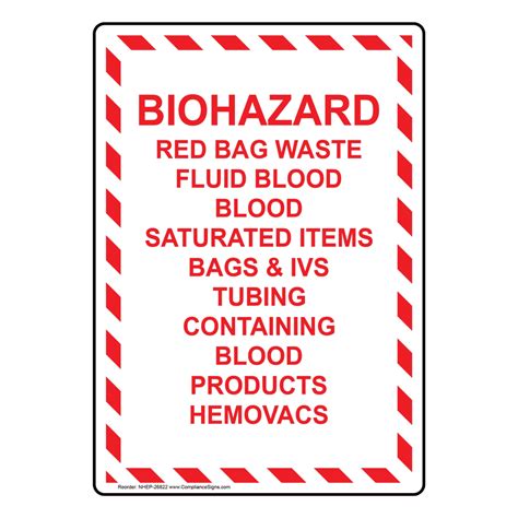 Biohazard Red Bag Waste Fluid Blood Blood Saturated Sign NHE-26822