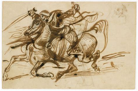 Eugène Delacroix | The Giaour on Horseback (recto); Study of a Woman with Head and Arms Thrown ...