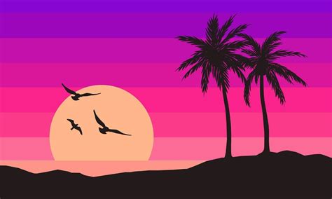 Retrowave, synthwave or vaporwave beach in 80's landscape with sun and palm trees 22954021 ...