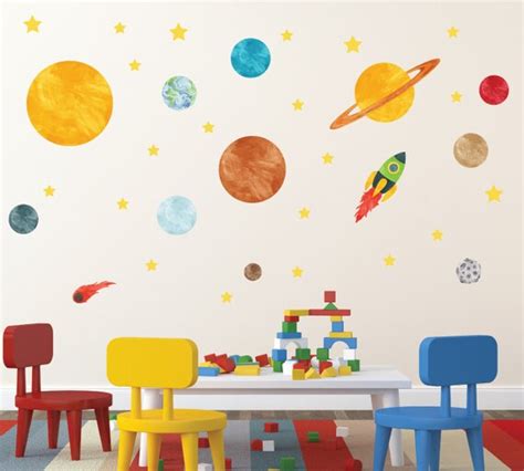 Solar System Wall Decals Outer Space Watercolor Wall Decals | Etsy