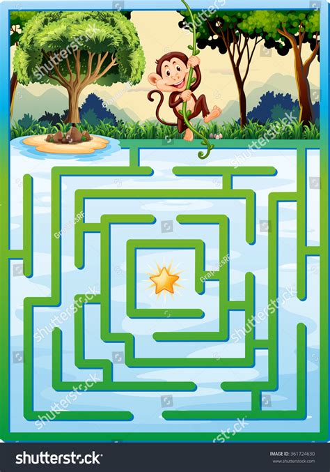 Maze Puzzle Monkey Jungle Illustration Stock Vector (Royalty Free ...