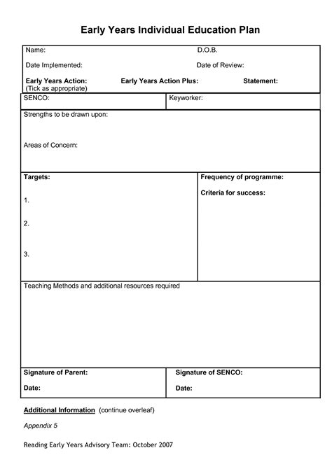 Early years Individual Education Plan | Individual education plan ...