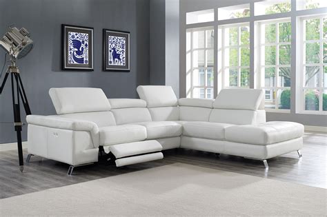 Real Italian Leather Sectional with Recliner Footrest - Big Bear Lake WhiteLine-Madison