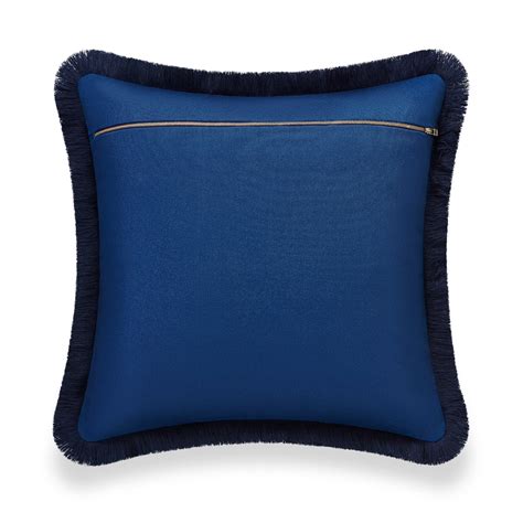 Coastal Navy Blue Pillow Cover, Monstera Leaf Fringe | Hofdeco