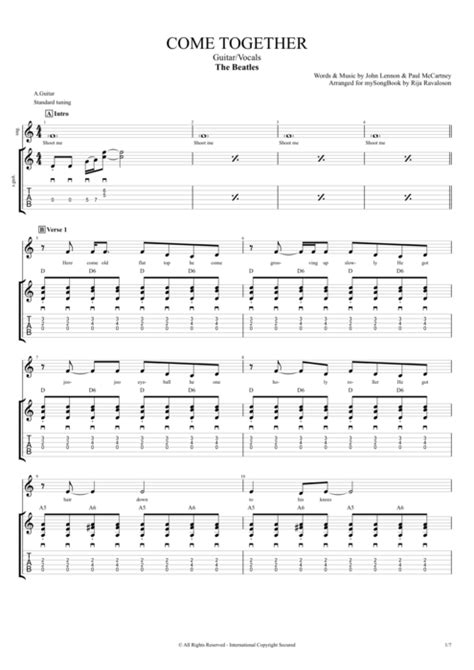 Come Together Tab by The Beatles (Guitar Pro) - Guitar & Vocals ...