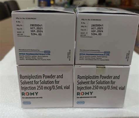 Romiplostim powder and solvent for solution for inj 250 MCQ, Intas Pharmaceuticals at Rs 3000 ...