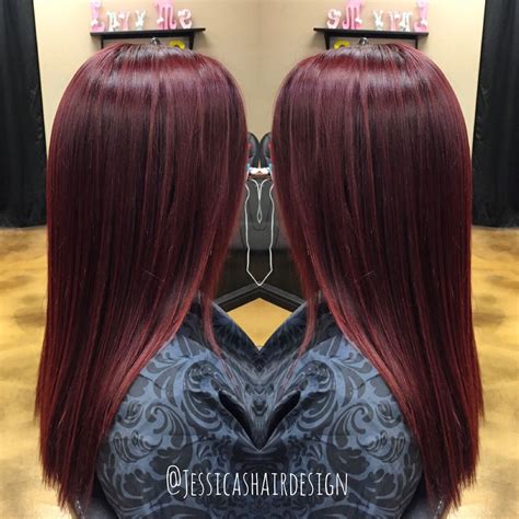 Ruby Red color By @Jessicashairdesign | Hair styles, Boring hair, Long hair styles