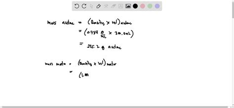 SOLVED: A solution is made using 300.0 mL of acetone (density 0.784 g/mL) and 877.3 mL of water ...