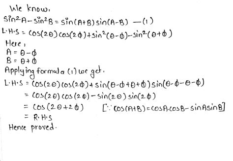 Prove that cos 2thetacos 2ϕ + sin^2(theta - ϕ) - sin^2(theta + ϕ) = cos ...