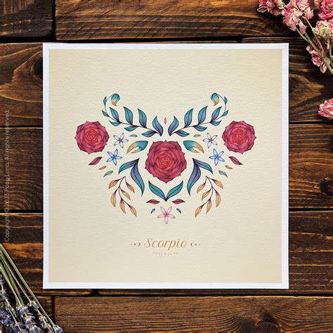 Scorpio Art Print Star Sign Zodiac Astrological Floral Botanical ...